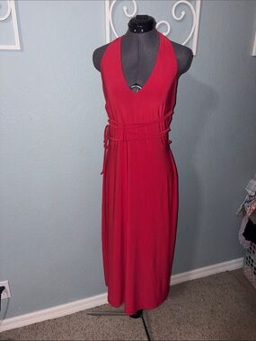 NWT AYM Maxi Dress Size XL Bright Red Halter Maxi Dress England